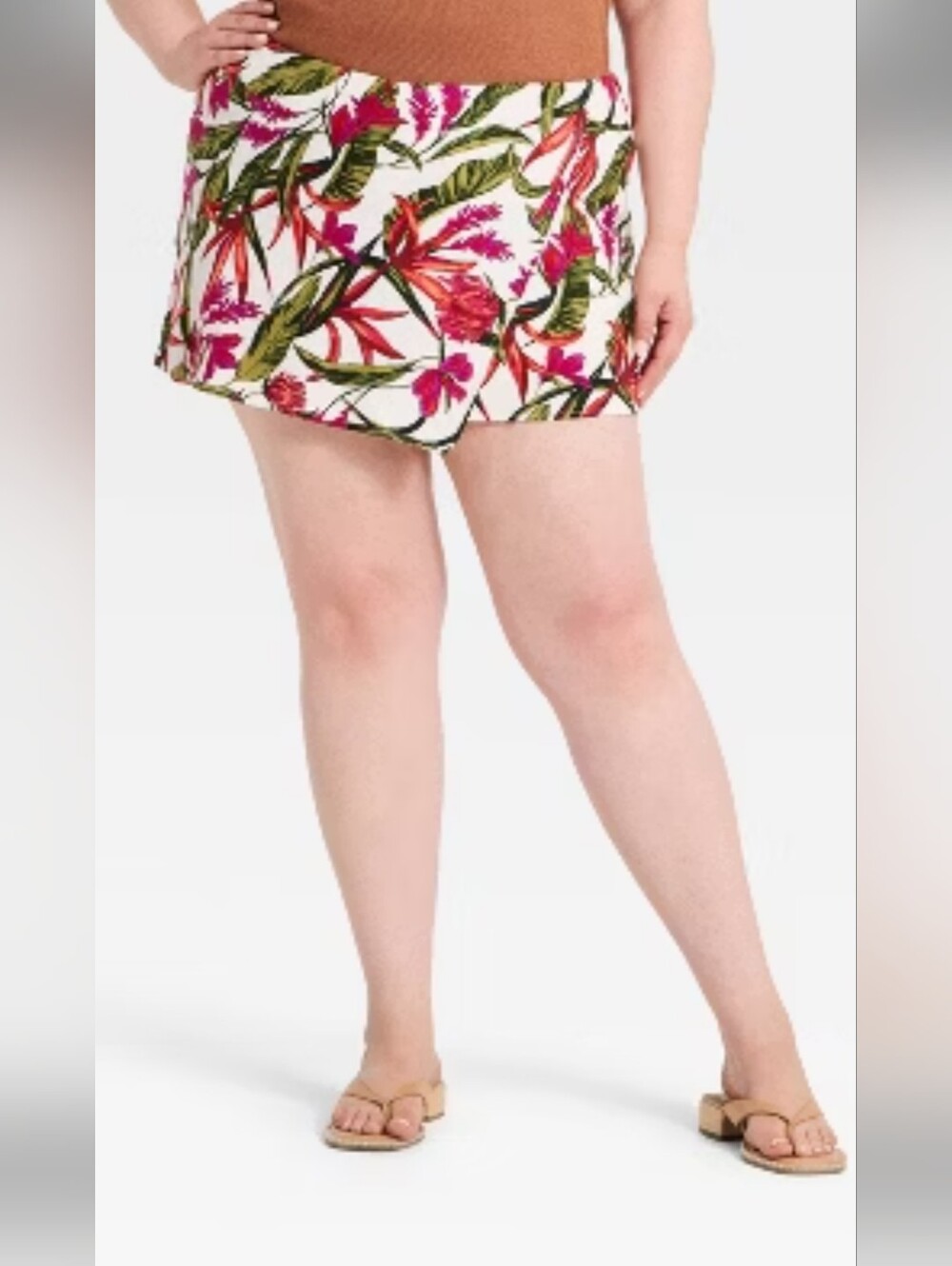 A New Day Women's Tropical Linen Mini Wrap Skirt Skort -Pink Size Large New